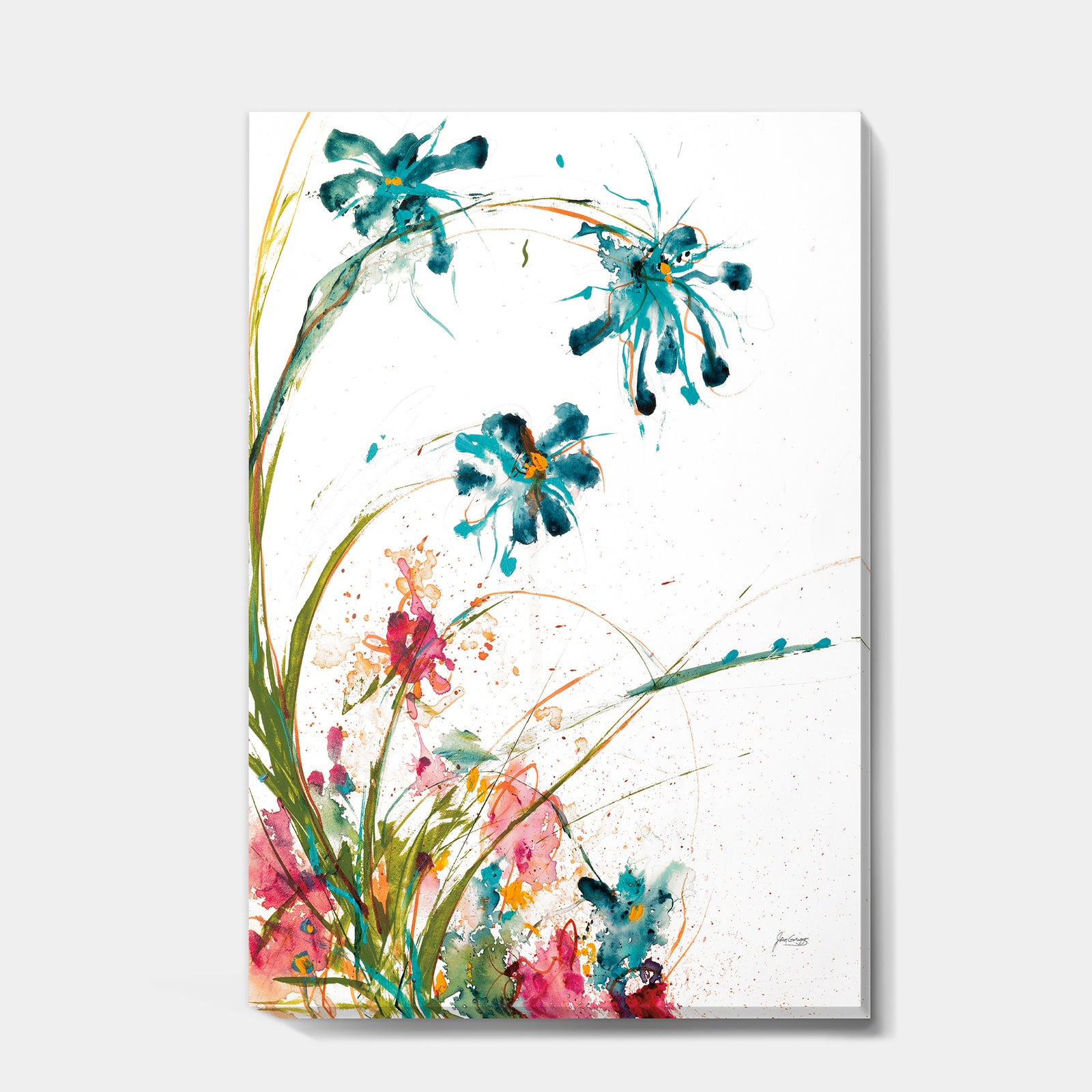 Blue Abstract Blossoming Farmhouse Flowers - Modern Farmhouse Premium Canvas Wall Art