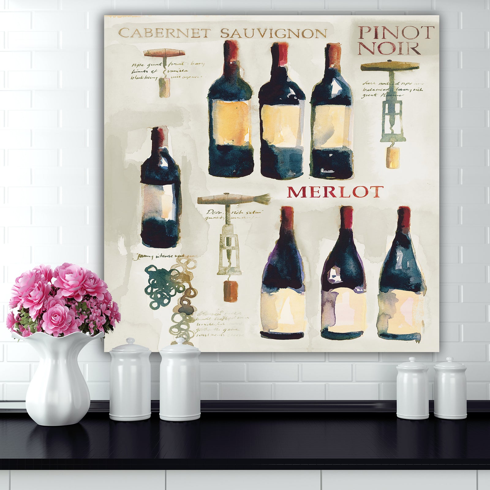 Red Sauvignon Wine Collage - Food and Beverage Canvas Art