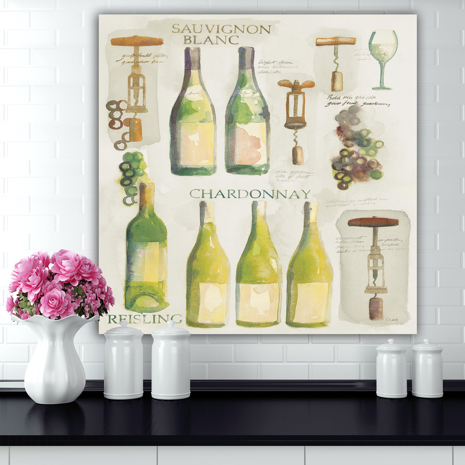 White Chardonnay Wine Collage - Food and Beverage Premium Canvas Wall Art