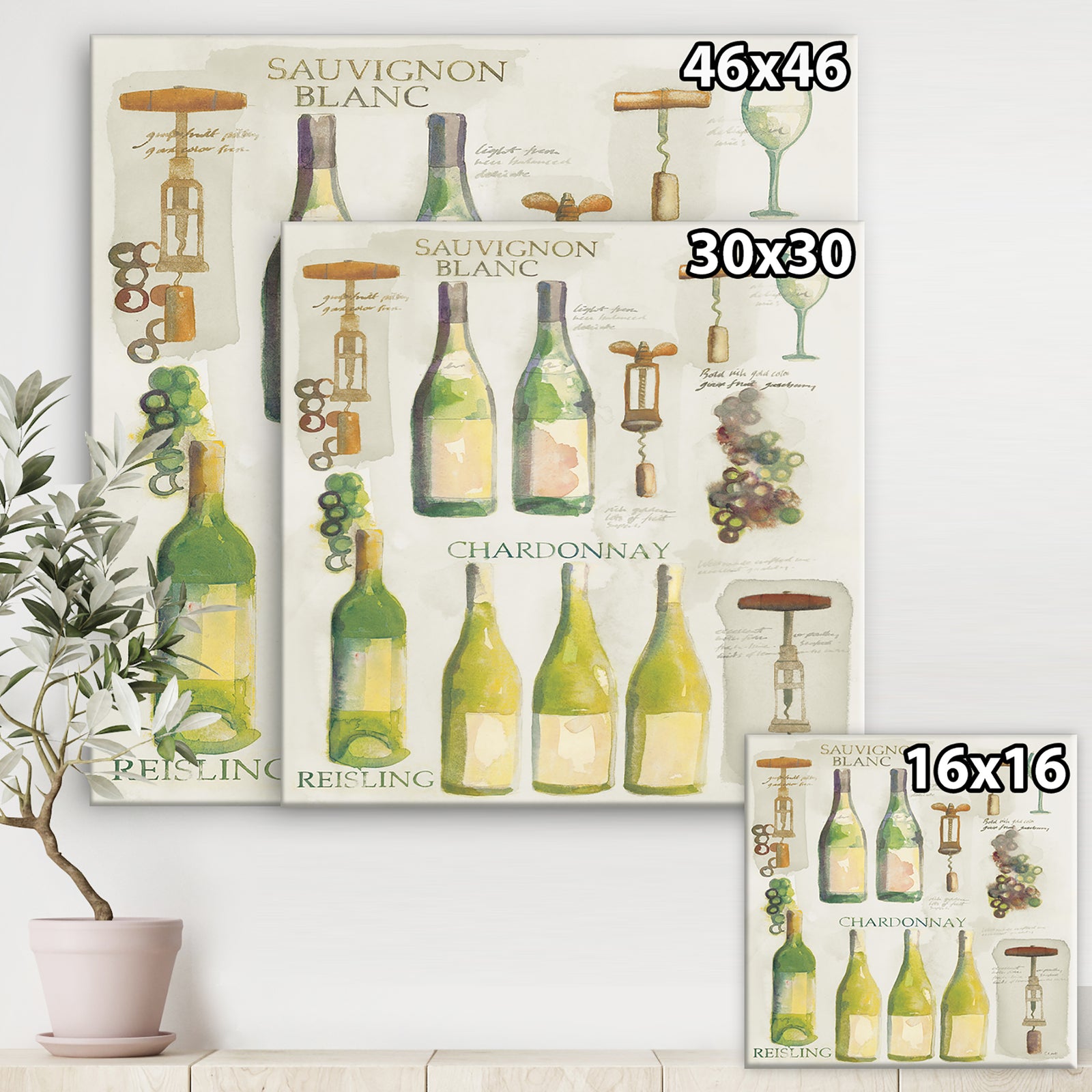 White Chardonnay Wine Collage - Food and Beverage Premium Canvas Wall Art