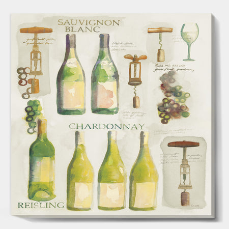 White Chardonnay Wine Collage - Food and Beverage Premium Canvas Wall Art