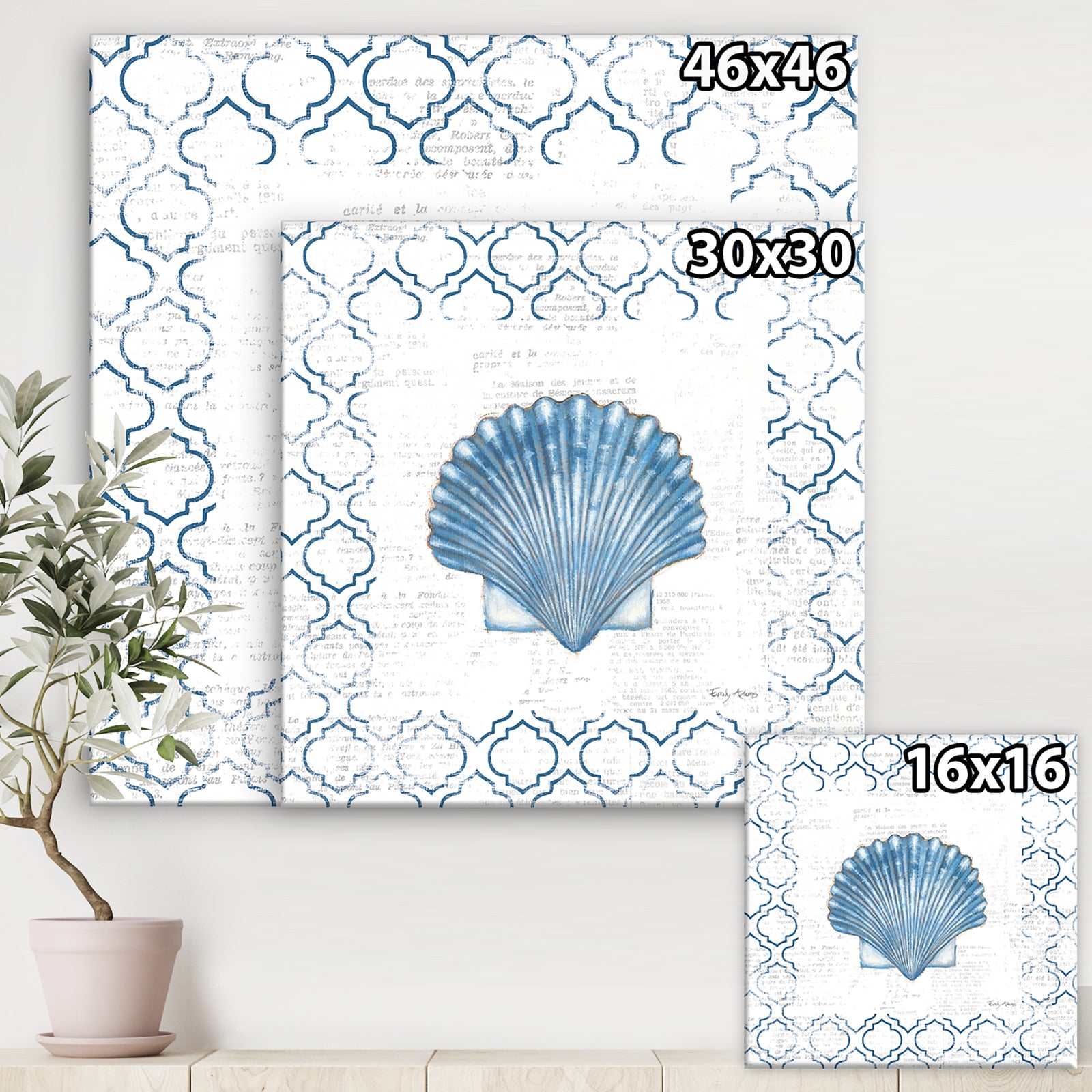 Navy Blue Scallop Shell - Nautical & Coastal Gallery-wrapped Canvas