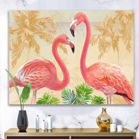 Gold Glam Flamingos - Animals Canvas Art