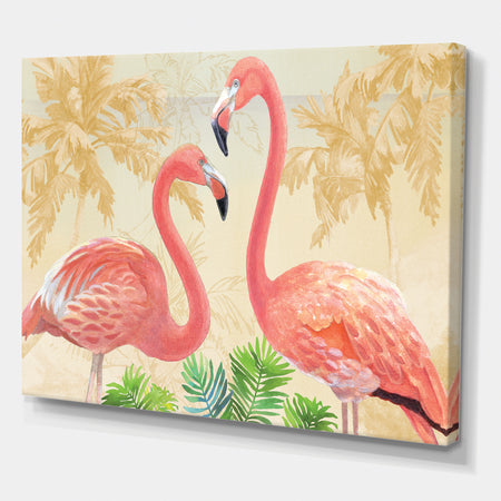 Gold Glam Flamingos - Animals Canvas Art