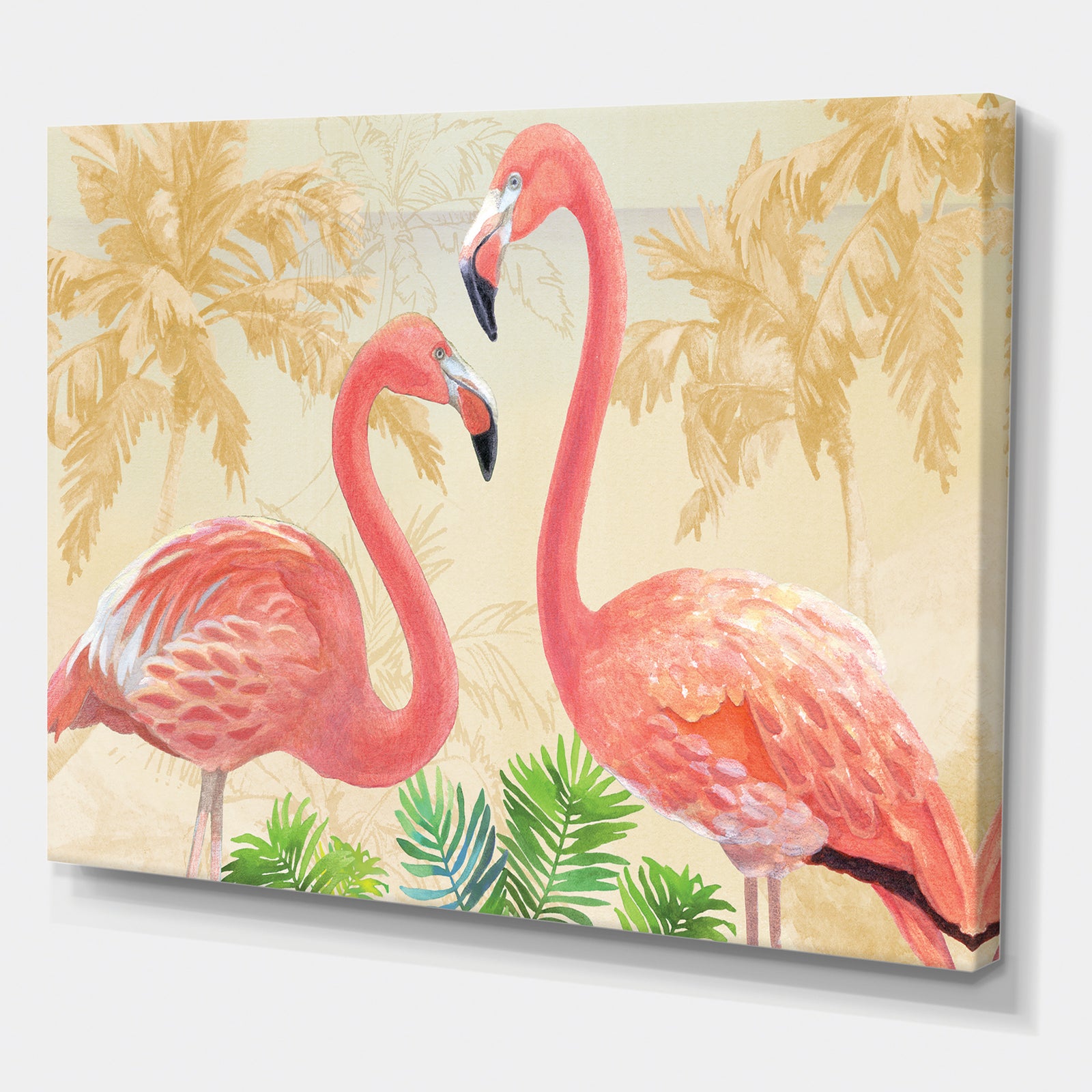Gold Glam Flamingos - Animals Canvas Art