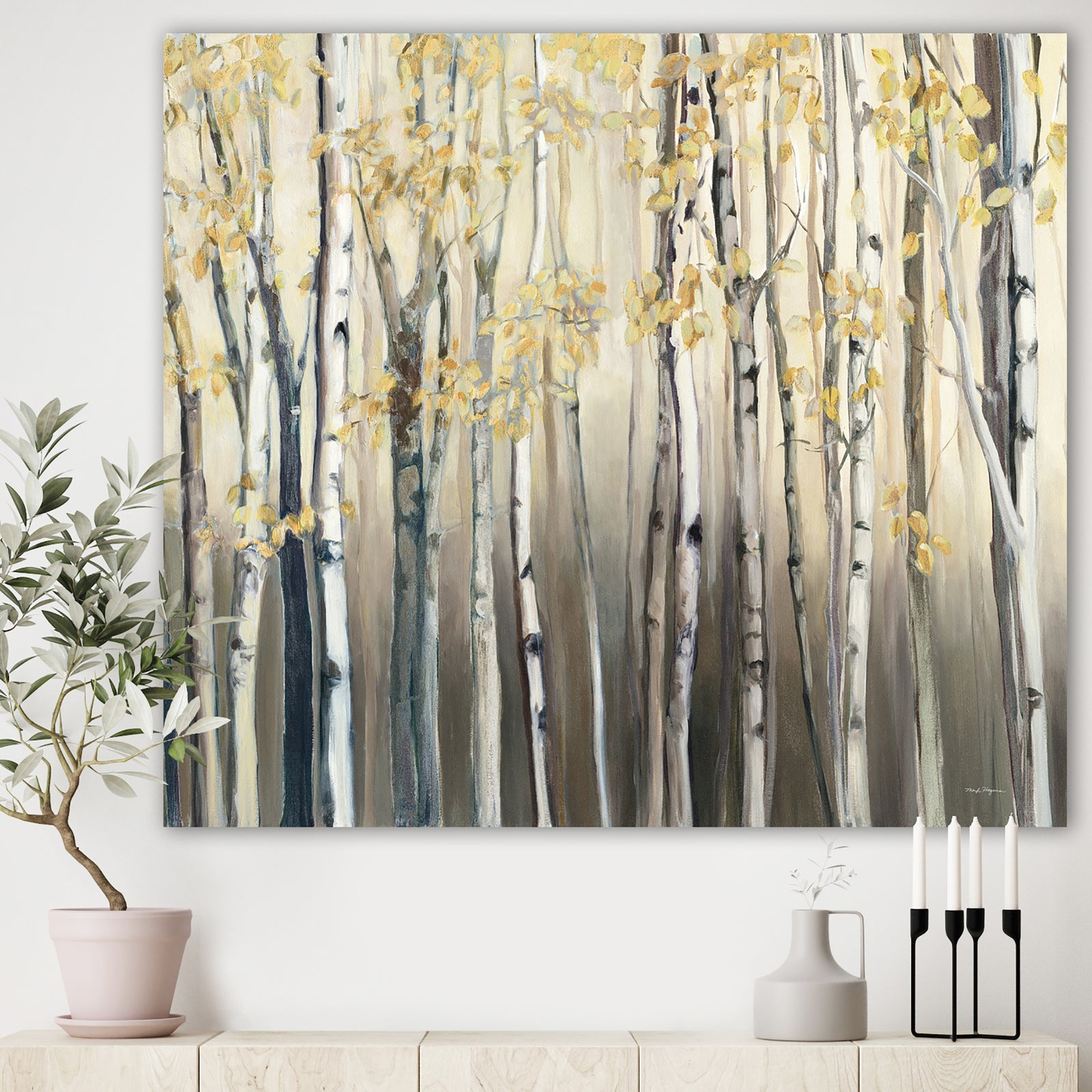 Golden Birch Forest I - Landscapes Premium Canvas Wall Art