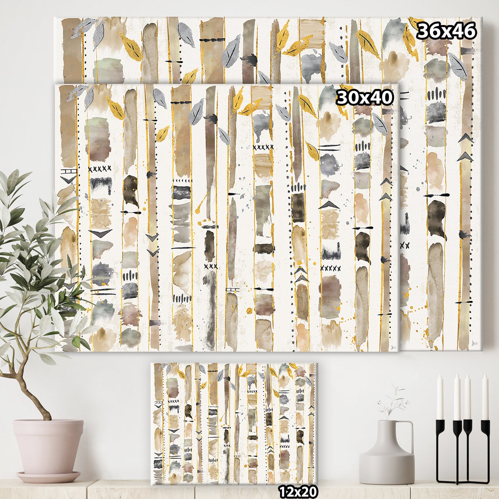Abstract Gold Birch Trees I - Modern & Transitional Canvas Art