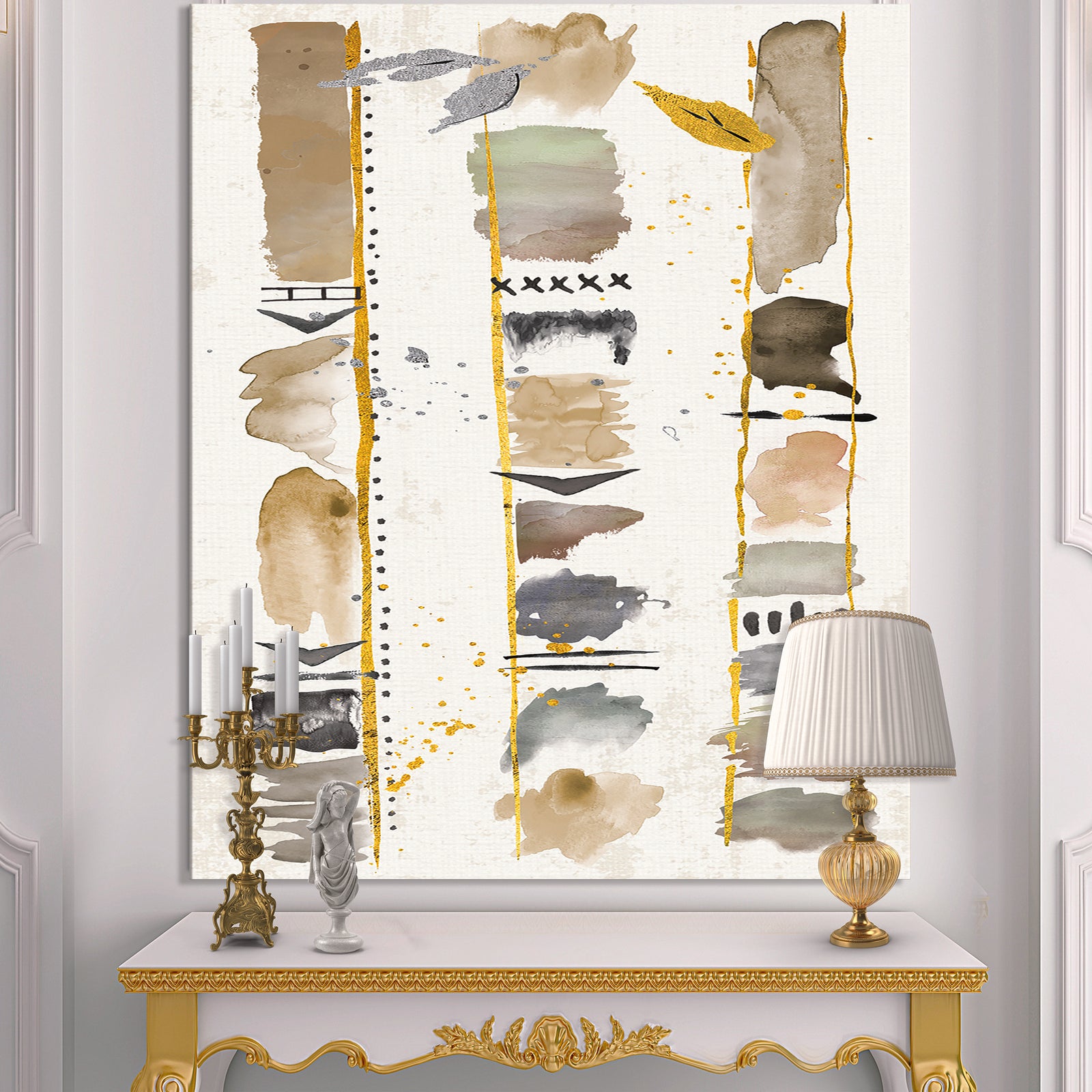 Abstract Gold Birch Trees I - Modern & Transitional Premium Canvas Wall Art