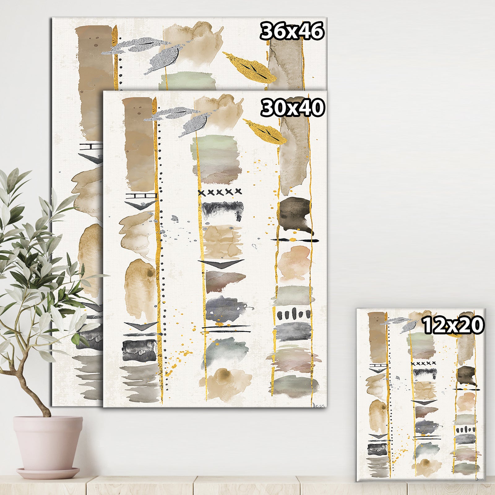 Abstract Gold Birch Trees I - Modern & Transitional Premium Canvas Wall Art