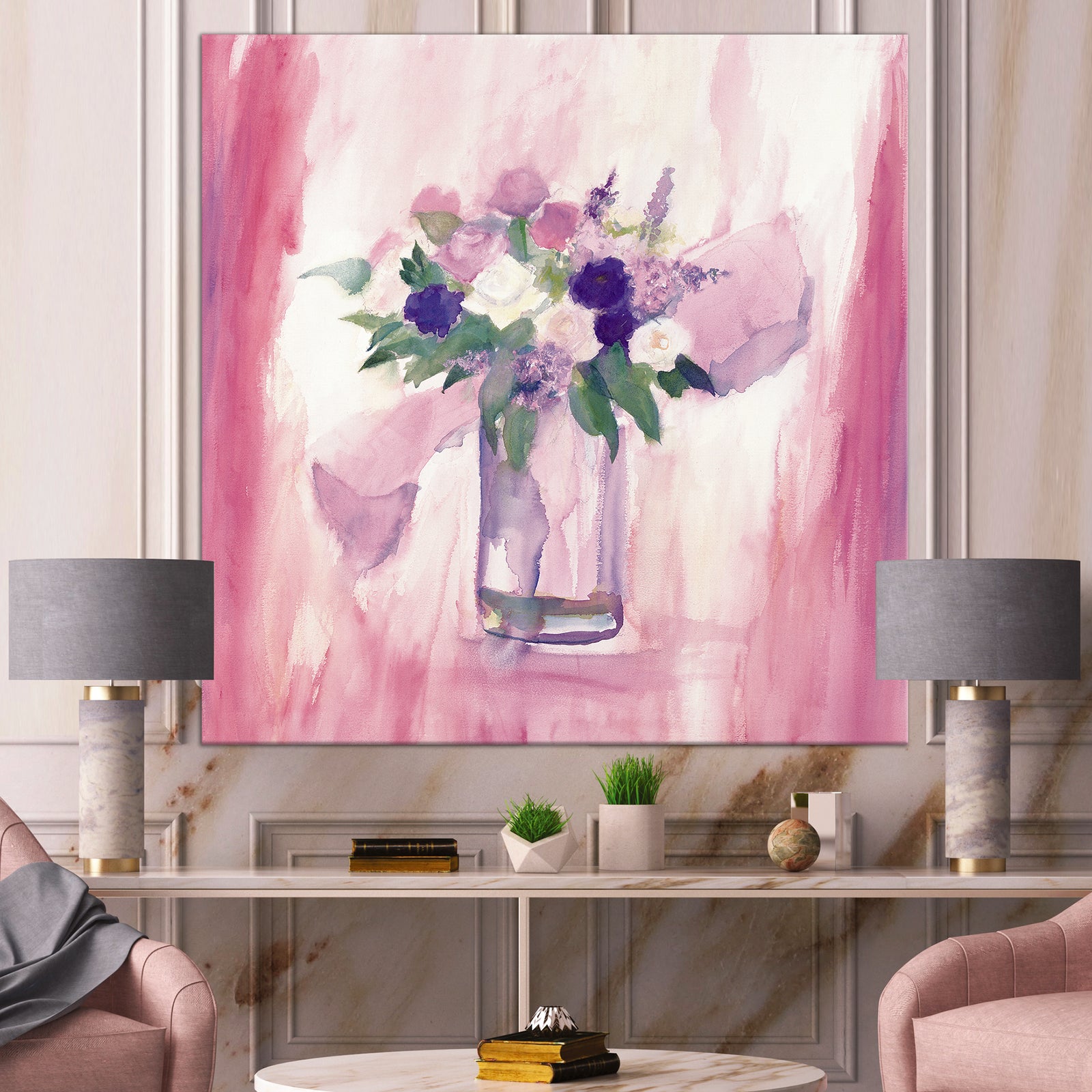 Pink Flower Still Life - Shabby Chic Canvas Art