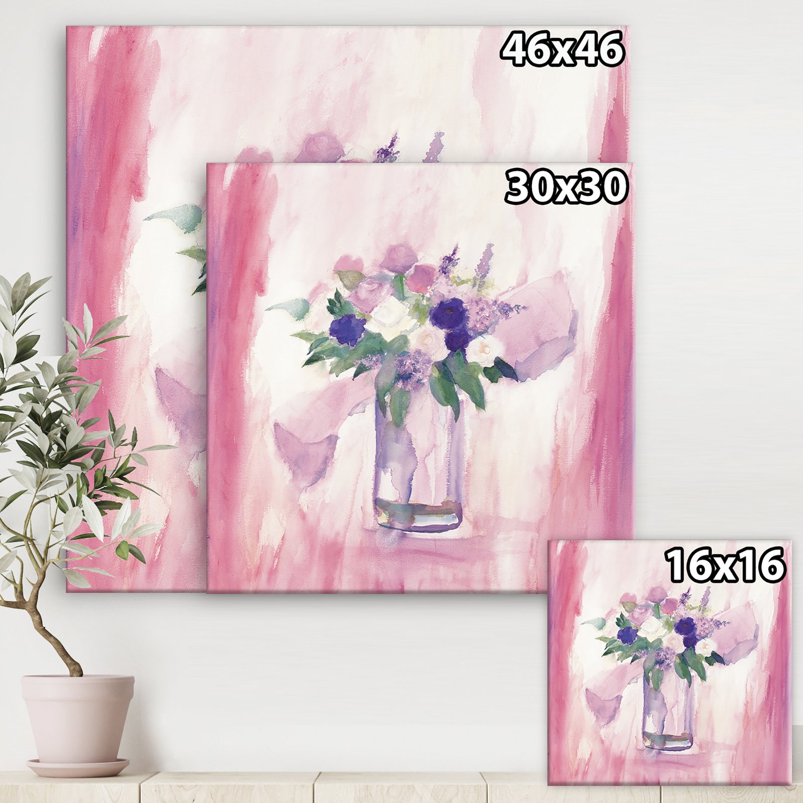 Pink Flower Still Life - Shabby Chic Canvas Art