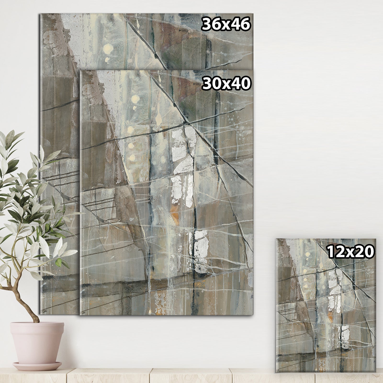 Silver and Beige Abstract Waterpainting - Contemporary Canvas Art
