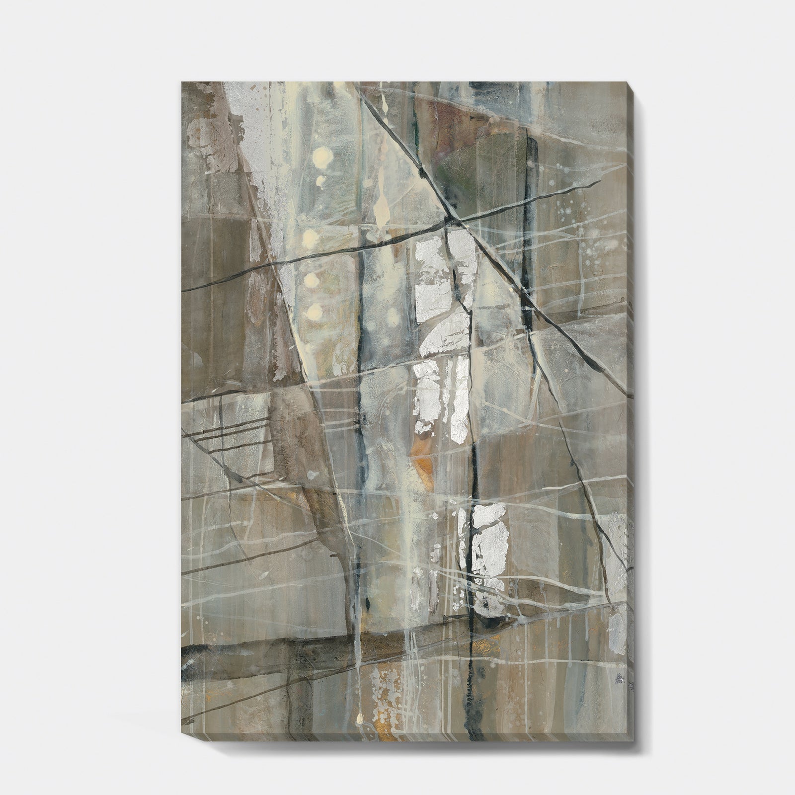 Silver and Beige Abstract Waterpainting - Contemporary Canvas Art