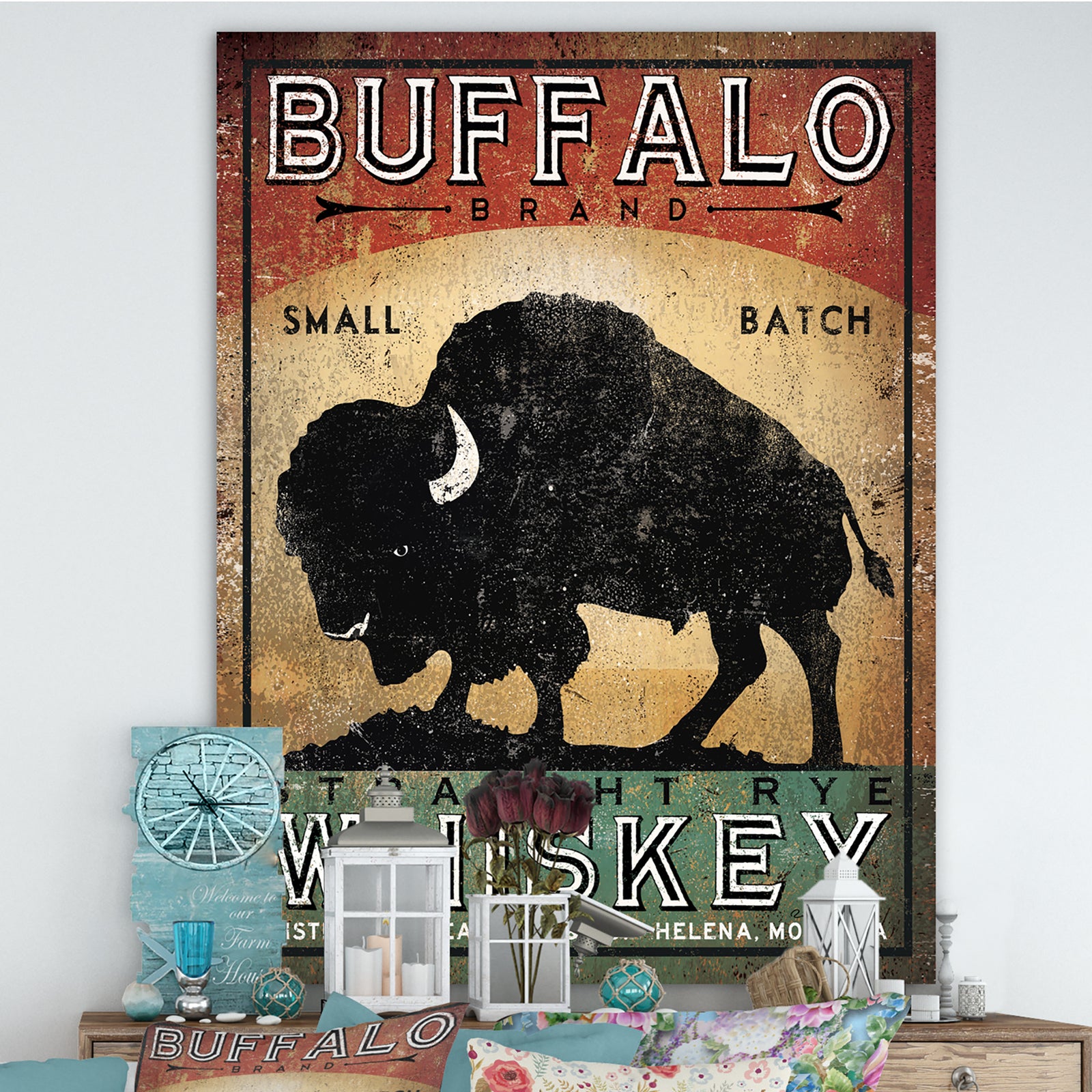 Vintage Buffalo Whiskey - Wildlife Premium Canvas Wall Art