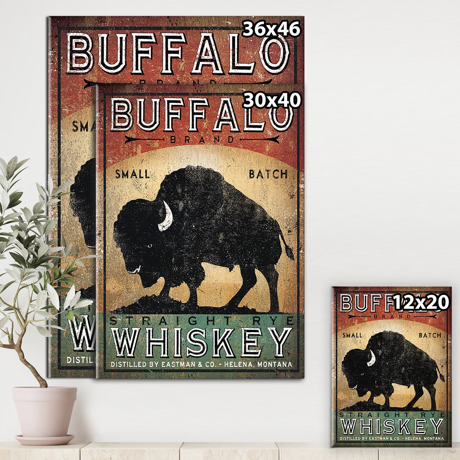 Vintage Buffalo Whiskey - Wildlife Premium Canvas Wall Art