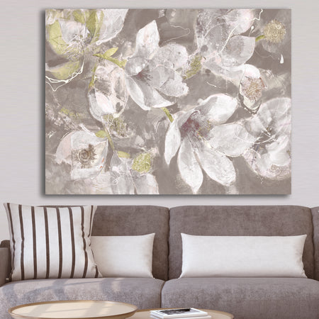 Beige And Brown Blossiming Flowers - Farmhouse Canvas Artwork