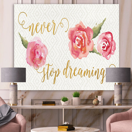 Never Stop Dreaming Gold - Shabby Chic Gallery-wrapped Canvas