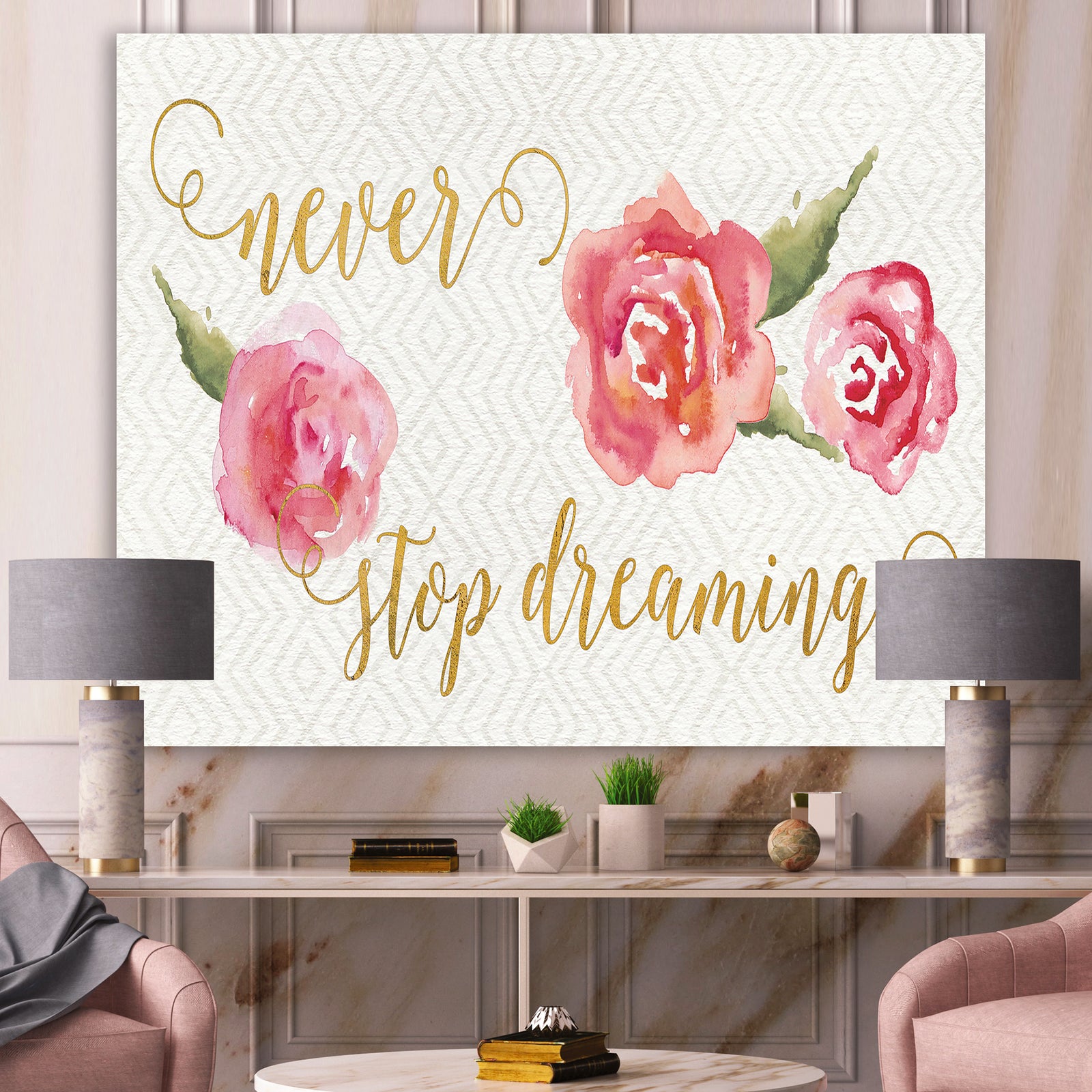 Never Stop Dreaming Gold - Shabby Chic Gallery-wrapped Canvas