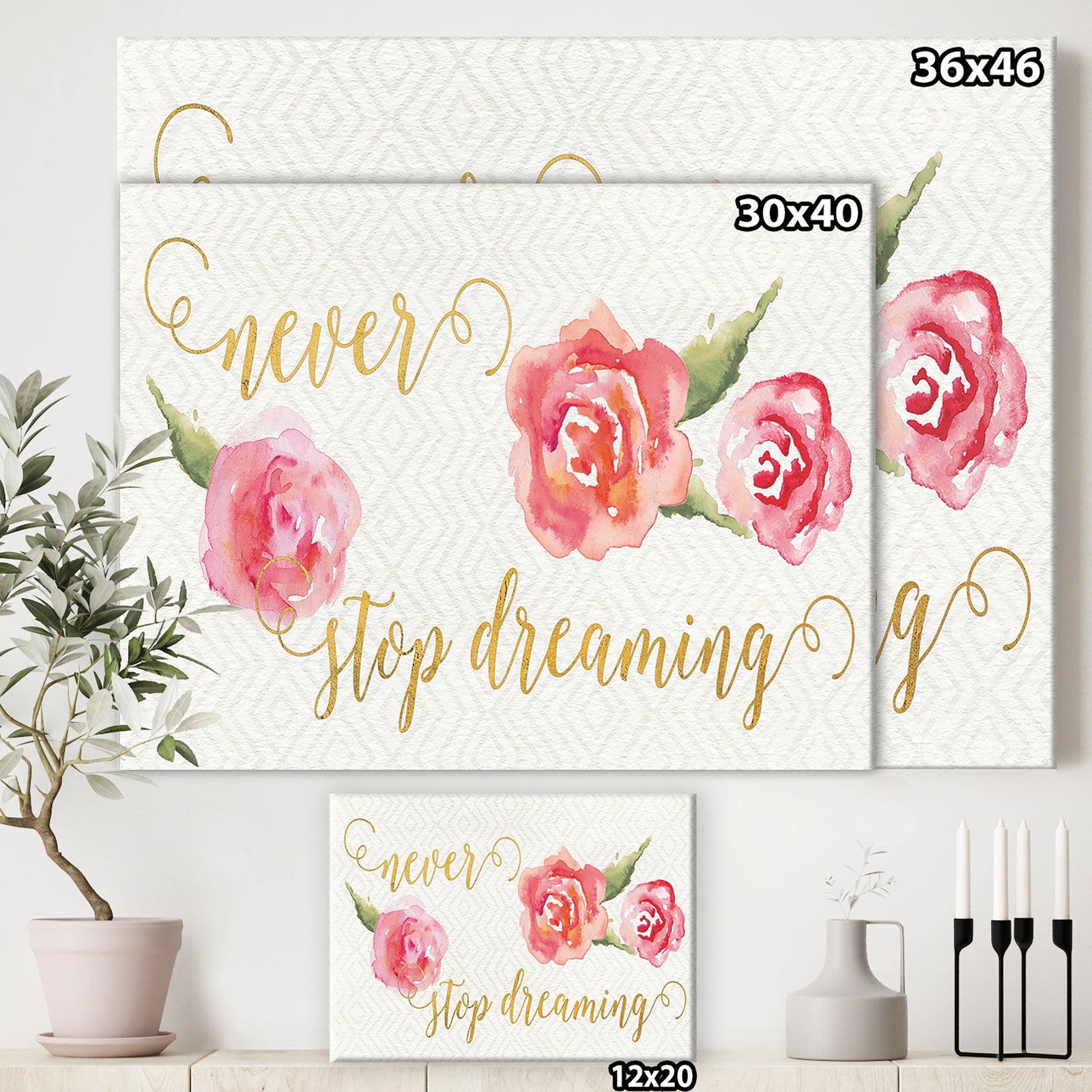 Never Stop Dreaming Gold - Shabby Chic Gallery-wrapped Canvas