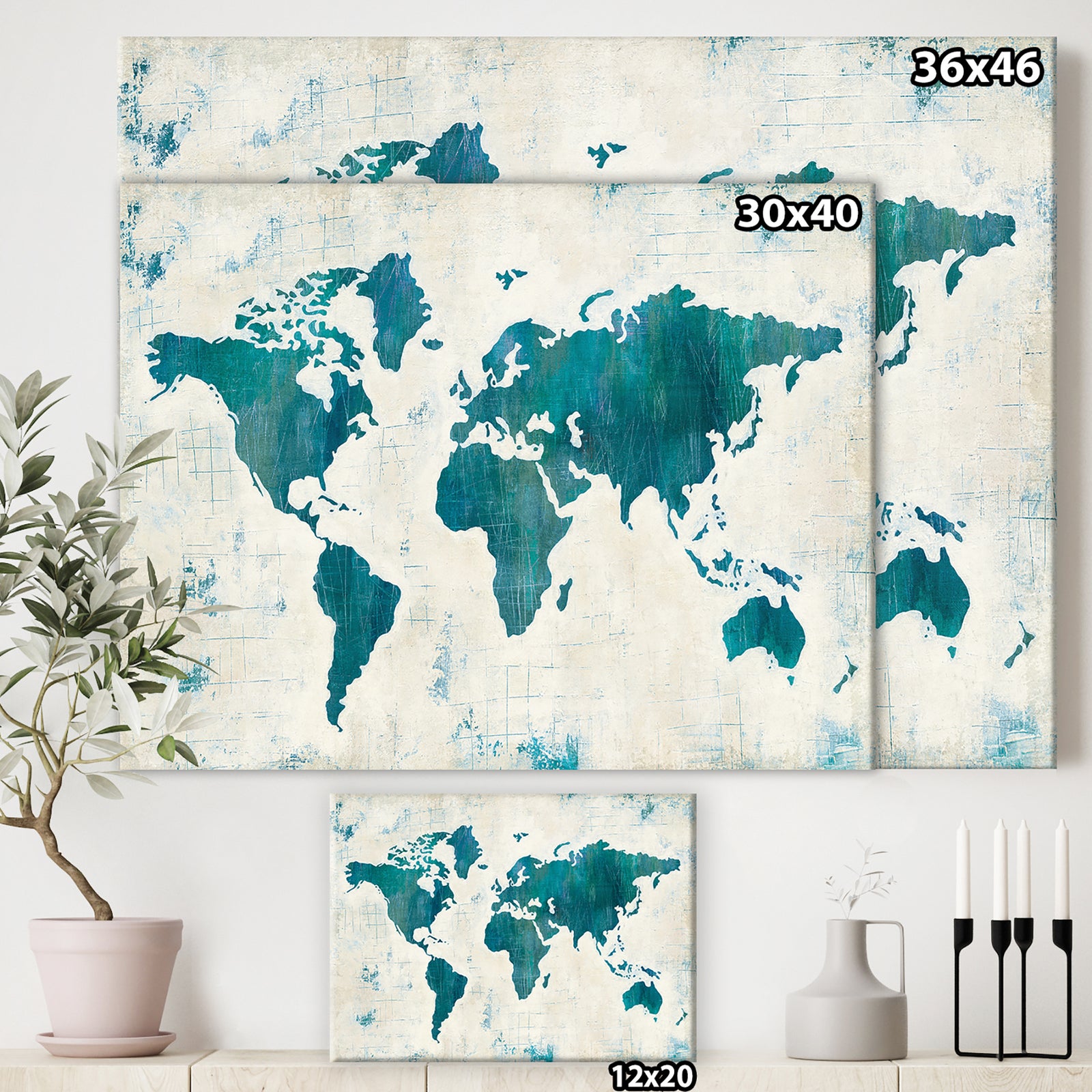 Discover the World Map in Blue - Traditional Canvas Artwork
