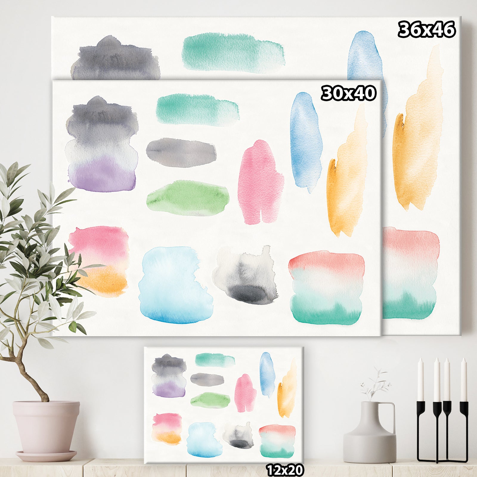 Watercolor Geometric Swatch Element III - Mid-Century Modern Gallery-wrapped Canvas