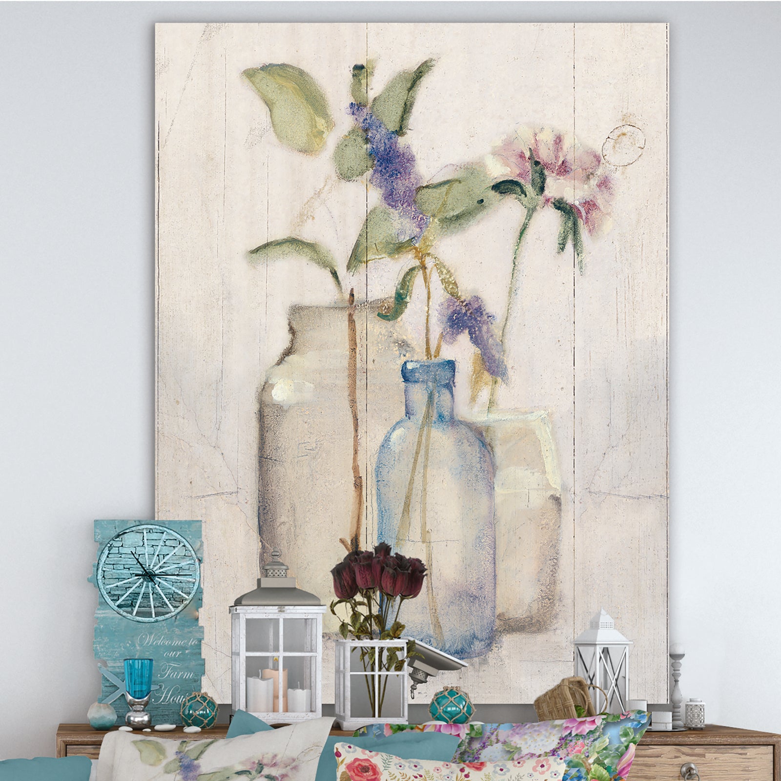 Blossoms on Birch Cottage Bouquet I - Farmhouse Premium Canvas Wall Art