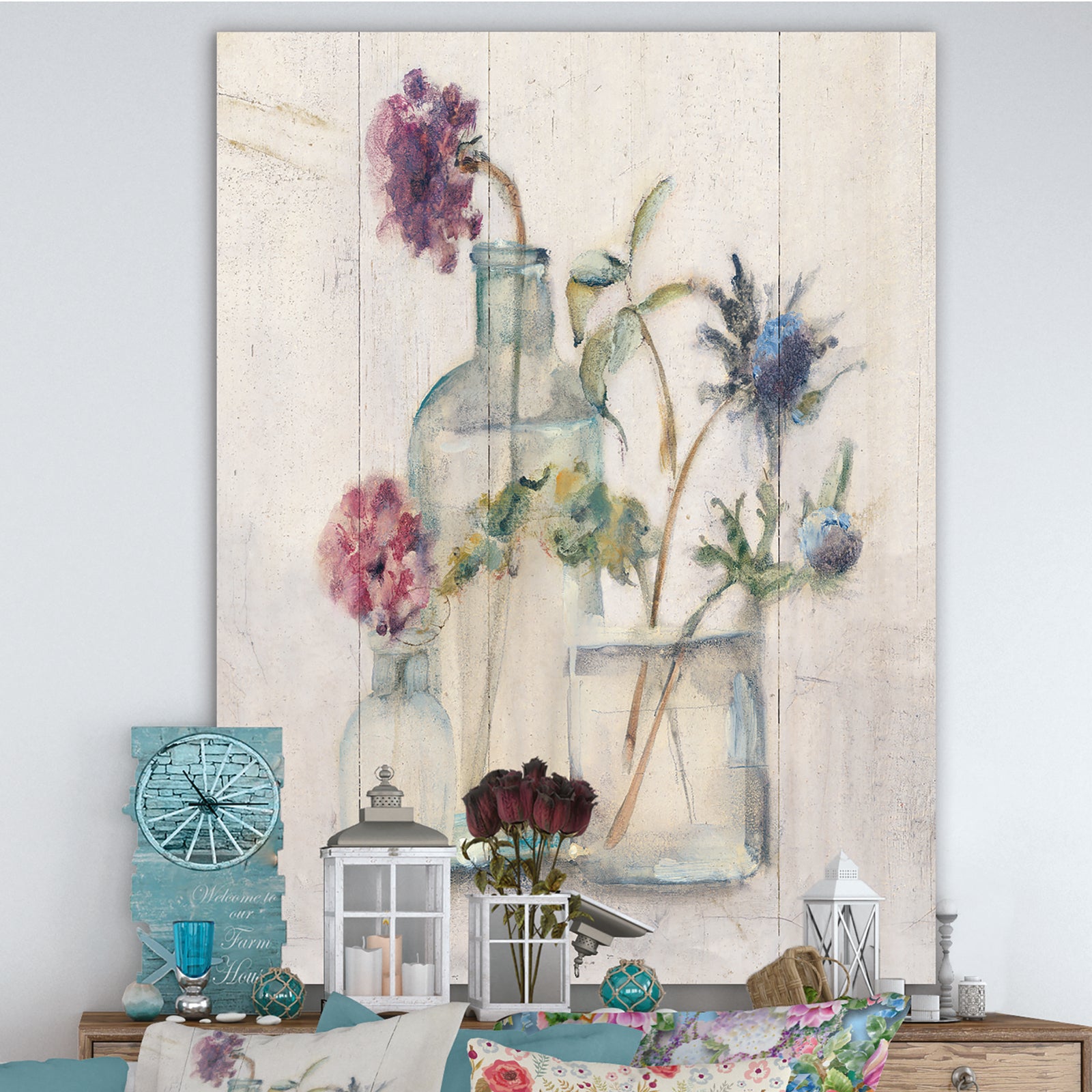 Blossoms on Birch Cottage Bouquet II - Farmhouse Gallery-wrapped Canvas