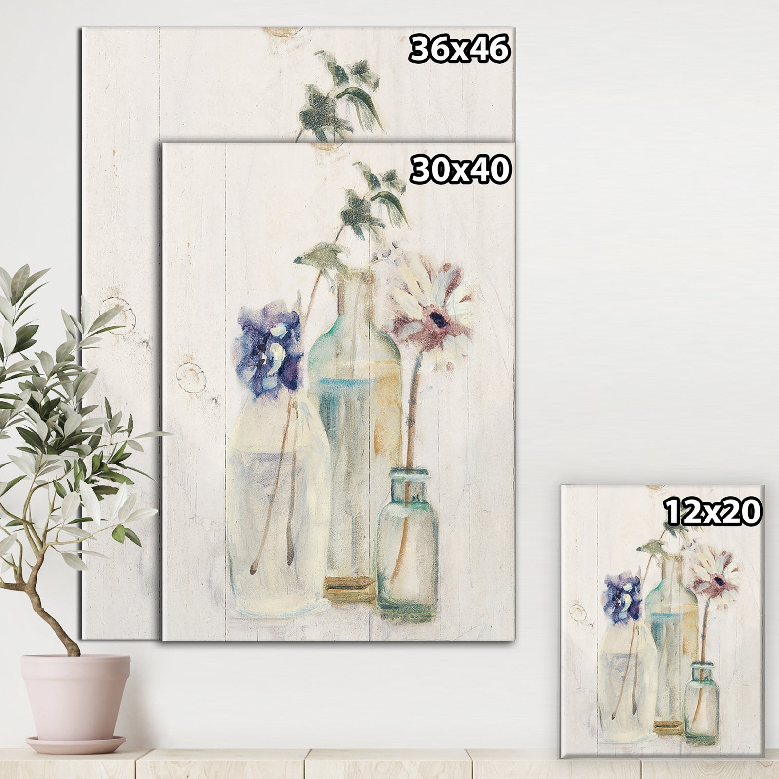 Blossoms on Birch Cottage Bouquet III - Farmhouse Canvas Artwork