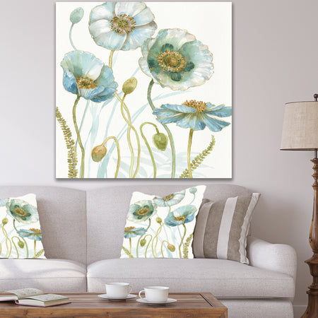 Blue Cottage Flowers Drawing I - Farmhouse Gallery-wrapped Canvas