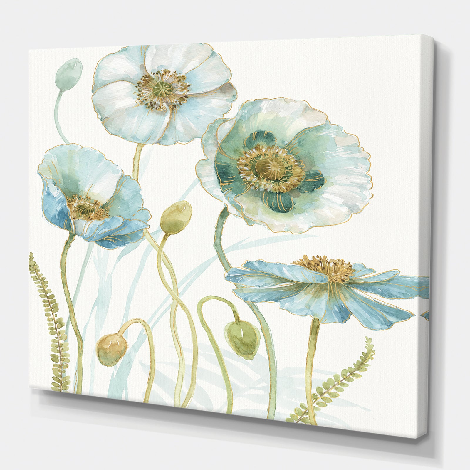 Blue Cottage Flowers Drawing I - Farmhouse Gallery-wrapped Canvas