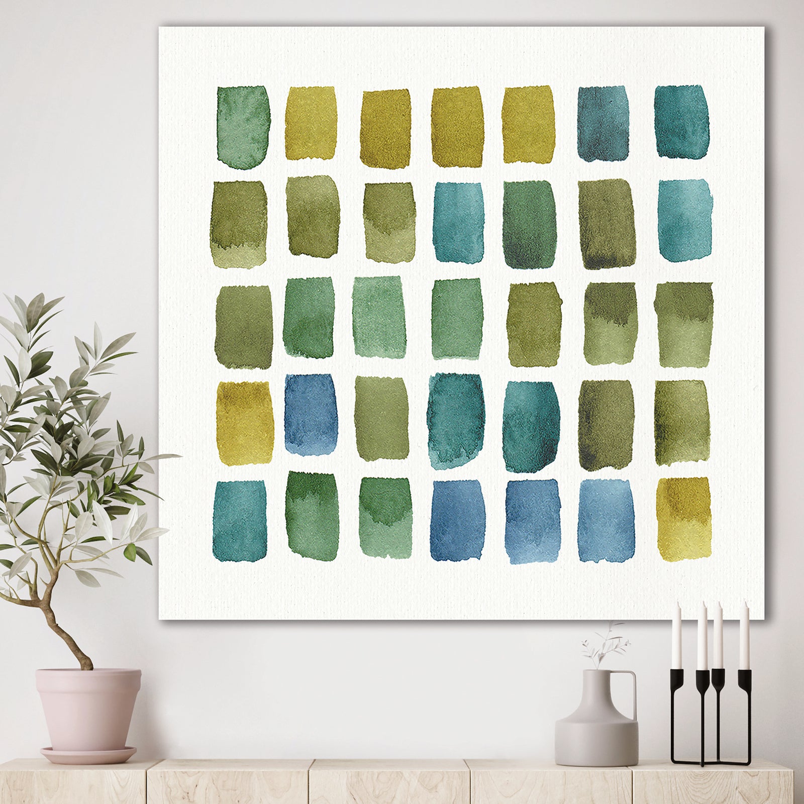 Geometric Maze of Blue And Green - Transitional Canvas Art