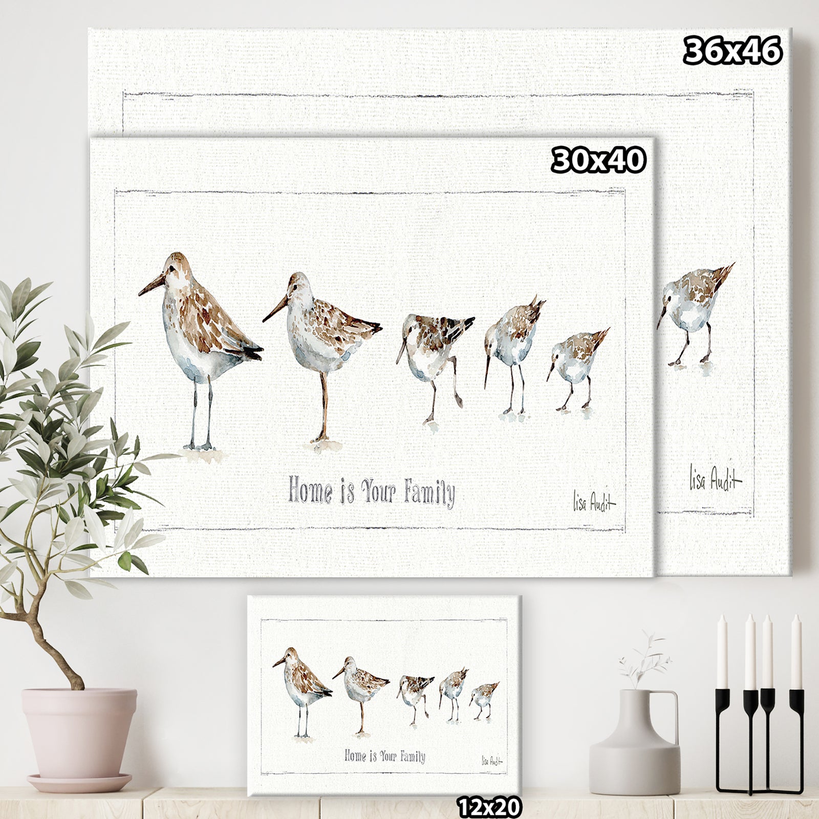 Pebbles and Sandpipers Family - Traditional Canvas Artwork