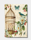 Blue Cottage Bird, Birdcage and Apple Blossoms I - Floral and botanical Canvas Art