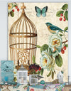 Blue Cottage Bird, Birdcage and Apple Blossoms I - Floral and botanical Canvas Art