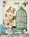 Blue Cottage Bird, Birdcage and Apple Blossoms II - Floral and botanical Premium Canvas Wall Art