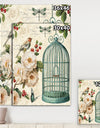 Blue Cottage Bird, Birdcage and Apple Blossoms II - Floral and botanical Premium Canvas Wall Art