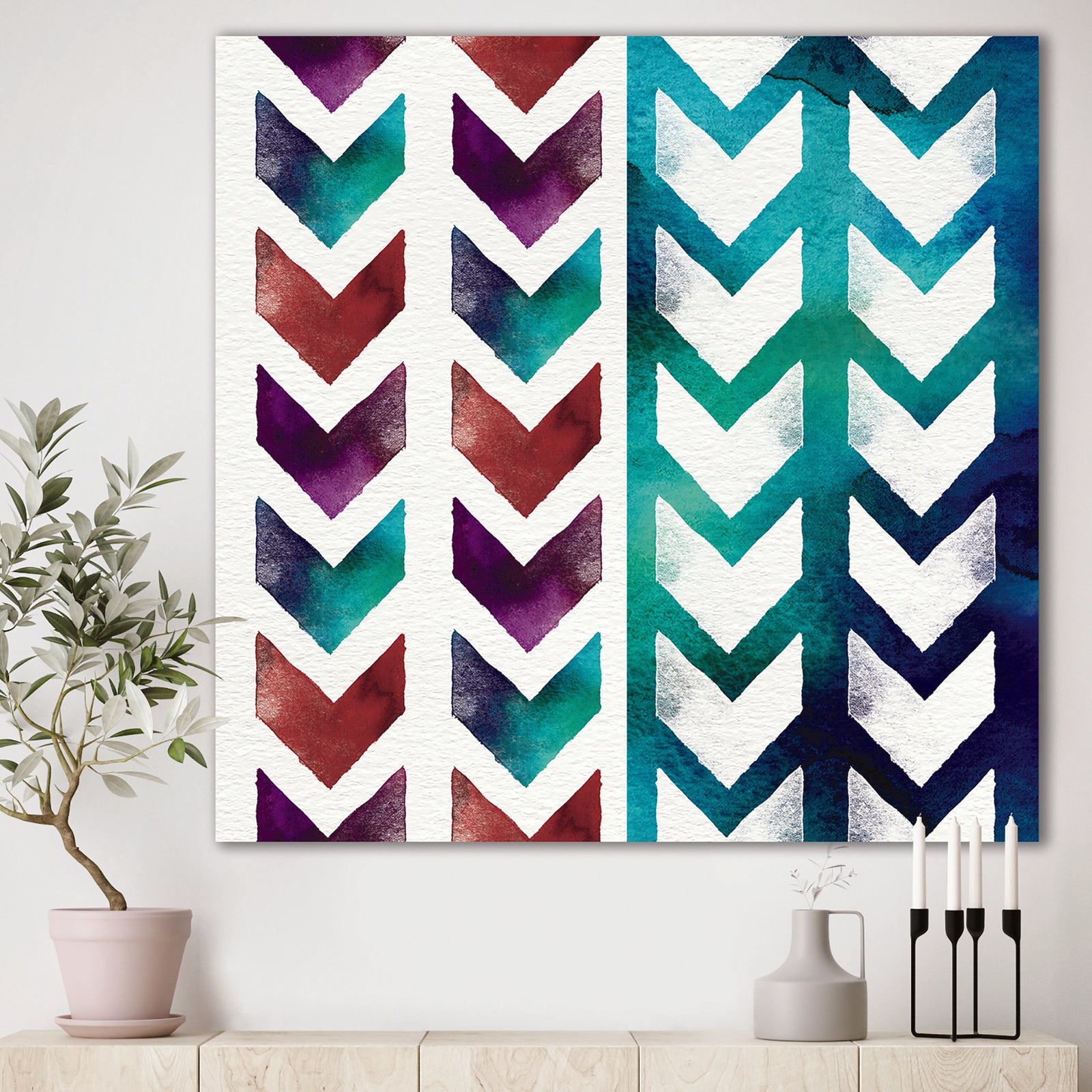 Geometric Pattern of Red And Blue Arrows - Transitional Canvas Artwork