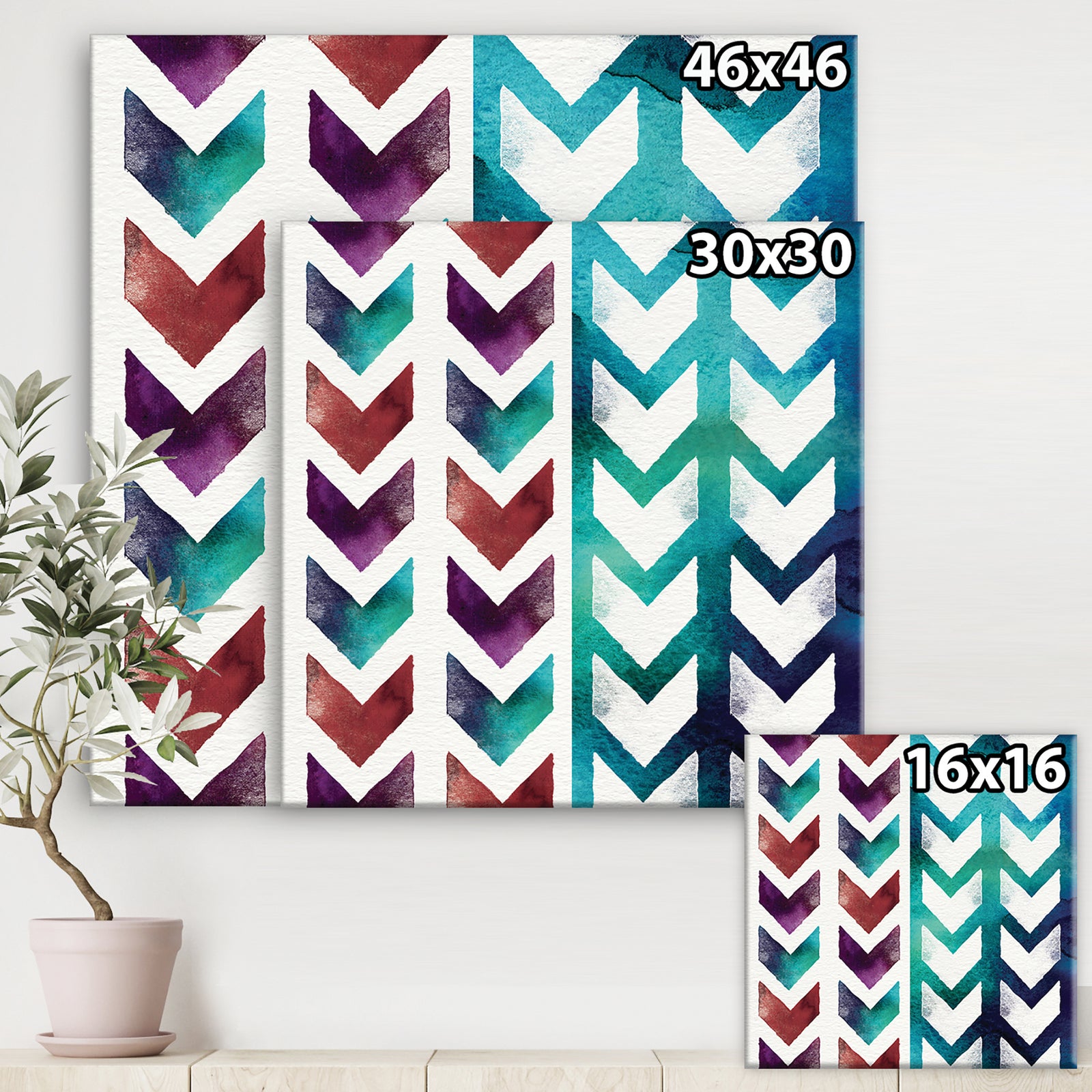 Geometric Pattern of Red And Blue Arrows - Transitional Canvas Artwork