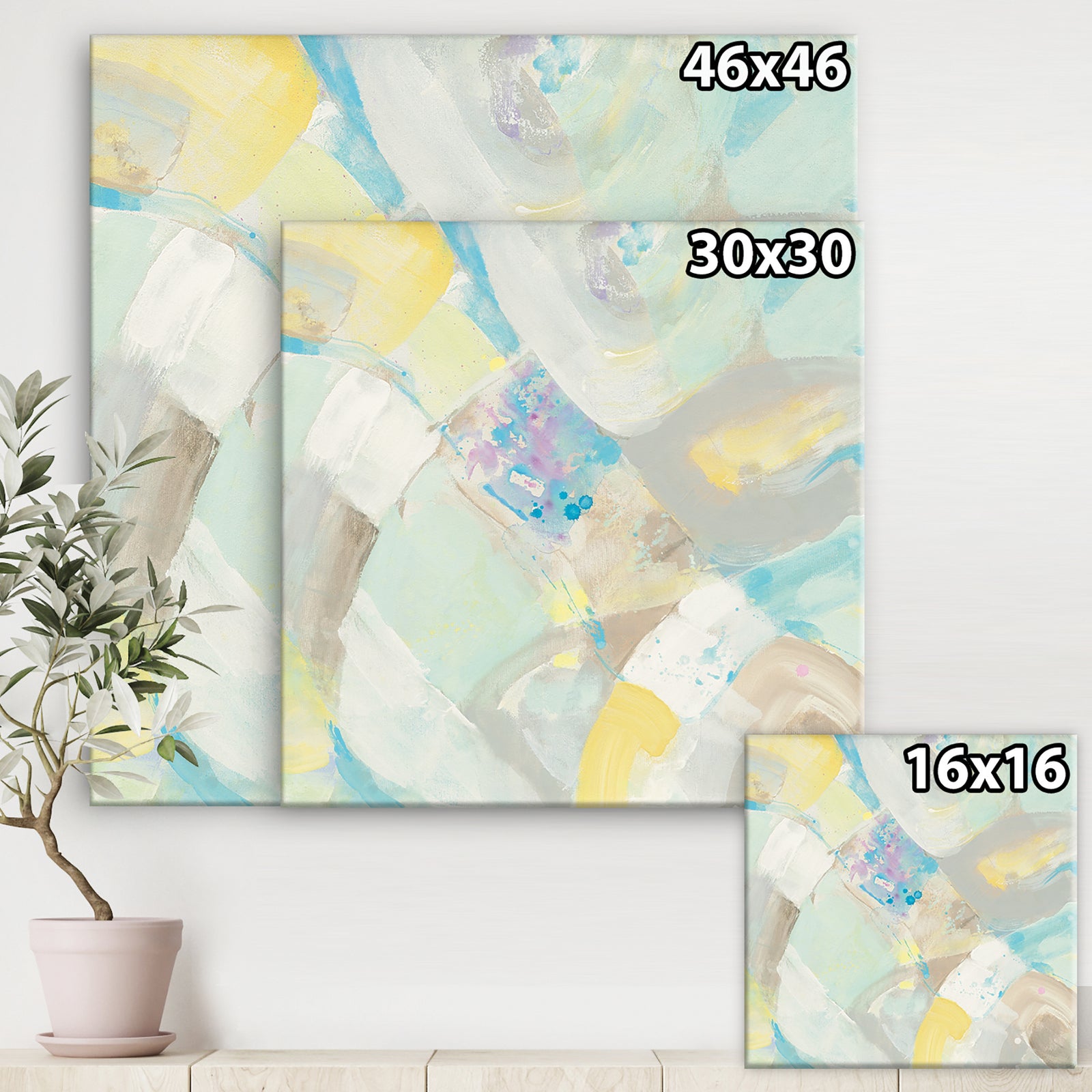 Abstract Compositions of Pastel Blue and Green - Modern & Contemporary Canvas Art
