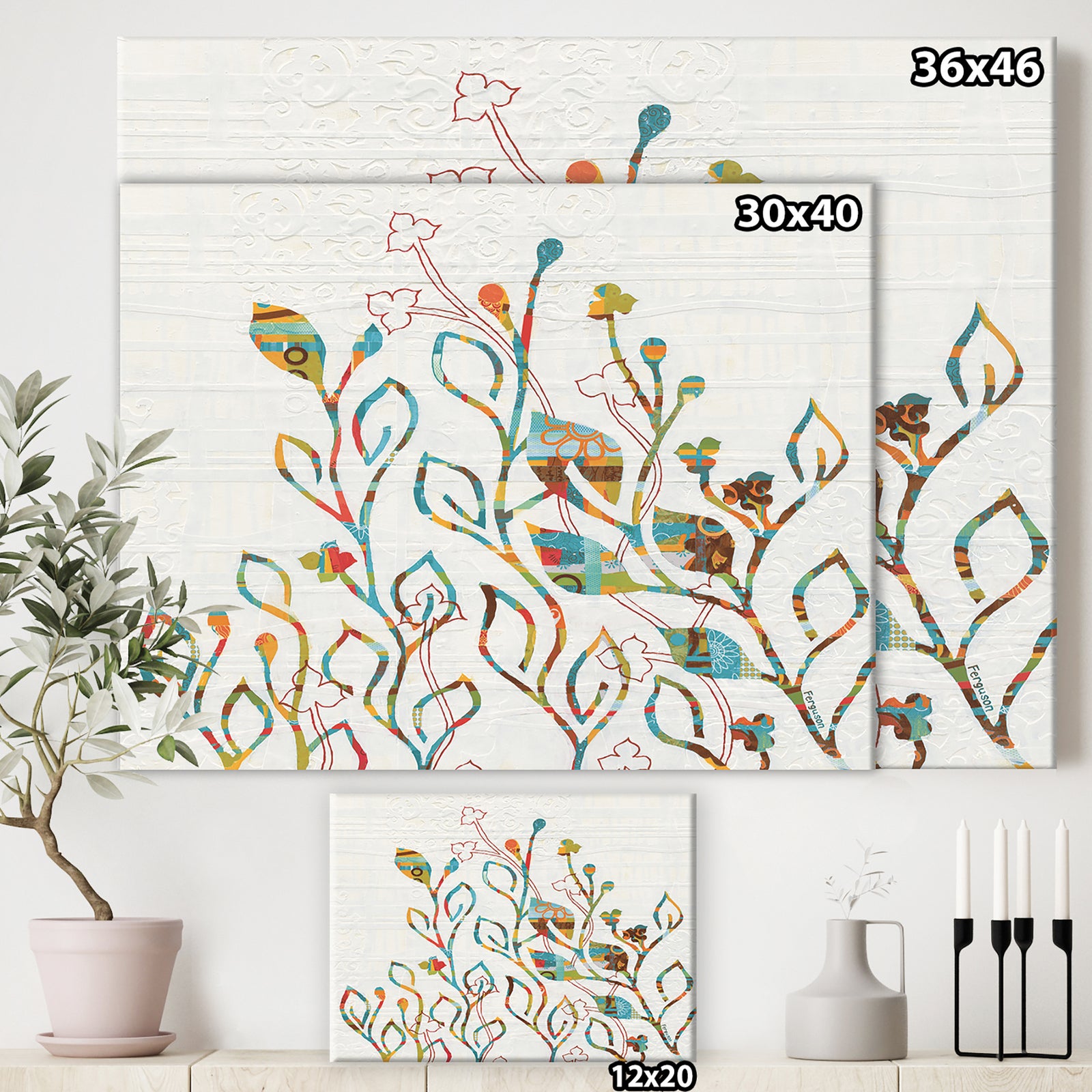 Rainbow Coloured Vines And Flowers - Cabin & Lodge Premium Canvas Wall Art