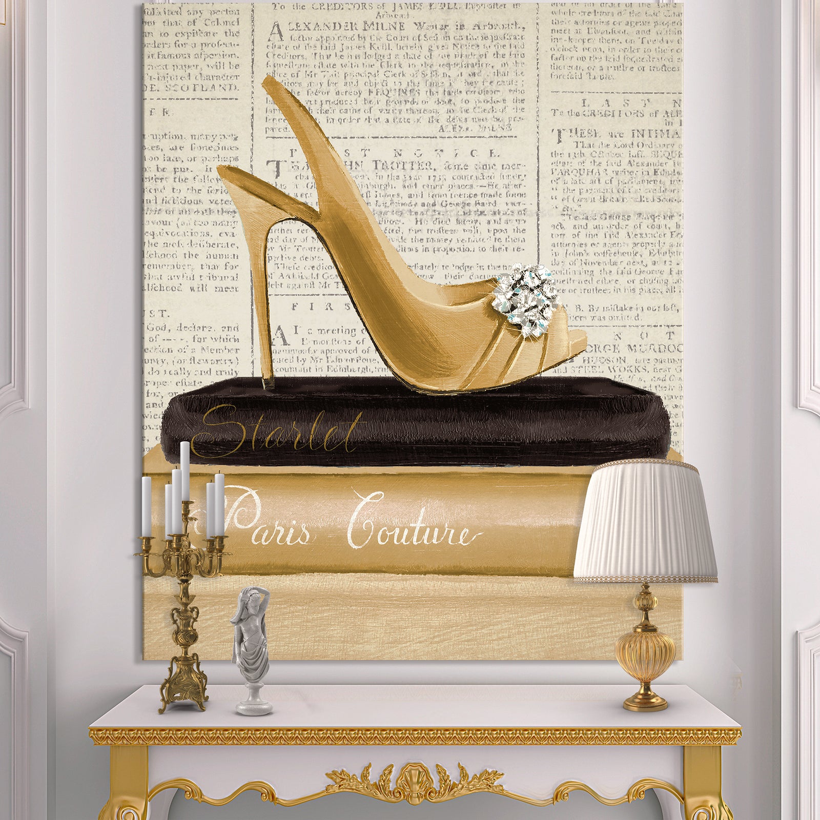 Gold Fashion High Hells I - Posh & Luxe Gallery-wrapped Canvas