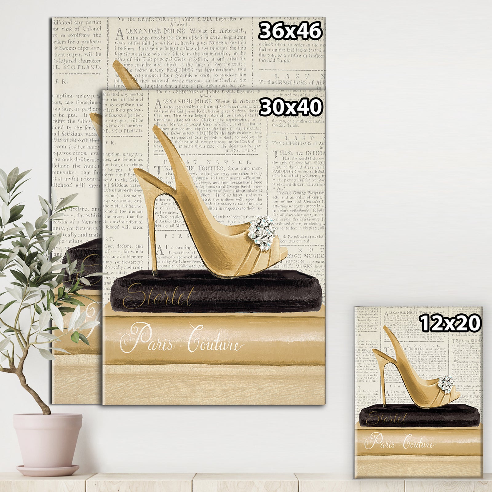 Gold Fashion High Hells I - Posh & Luxe Gallery-wrapped Canvas