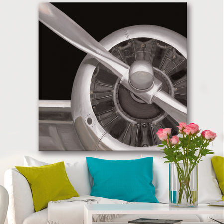 Travel by Air Grey Plane - Vintage Transportation Premium Canvas Wall Art