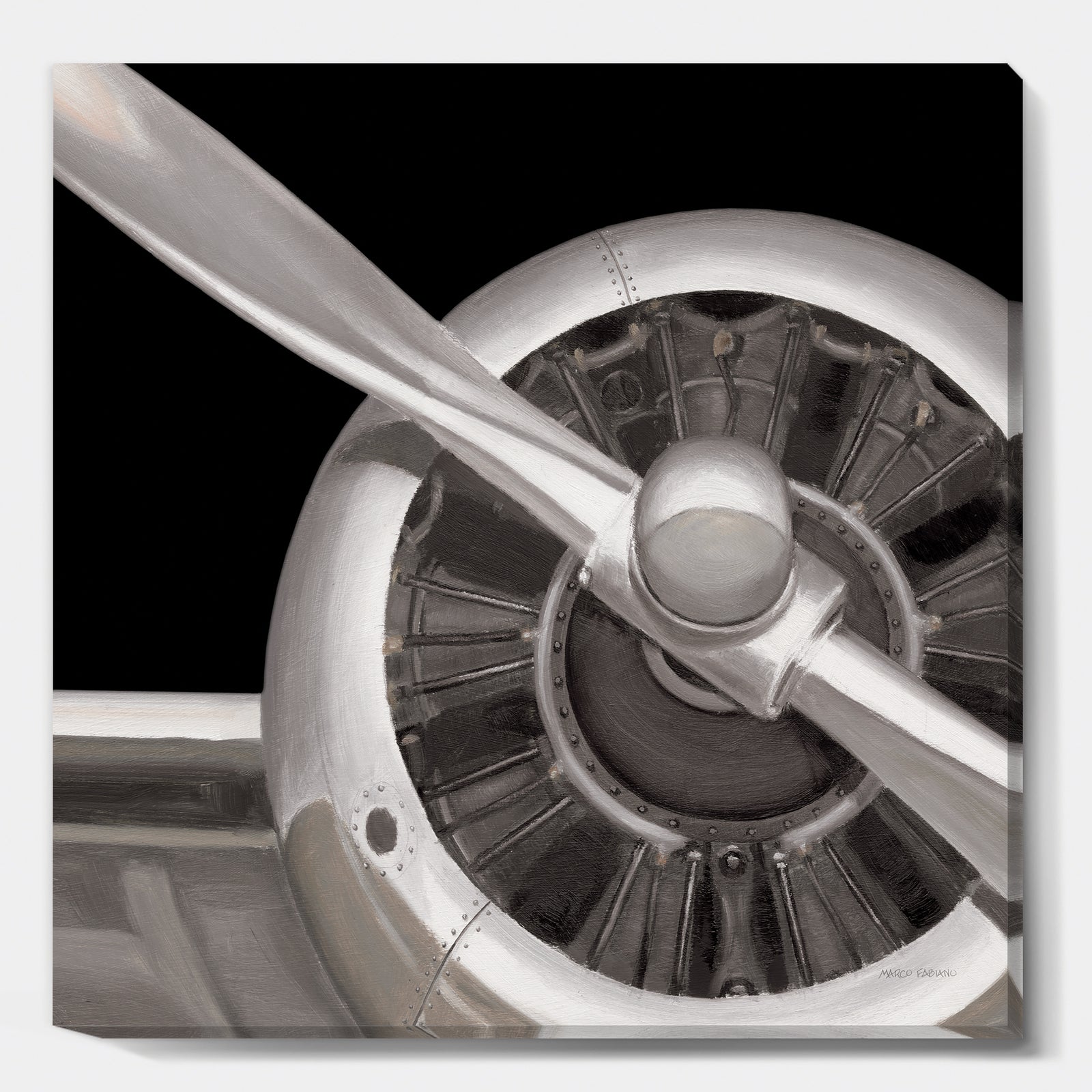 Travel by Air Grey Plane - Vintage Transportation Premium Canvas Wall Art