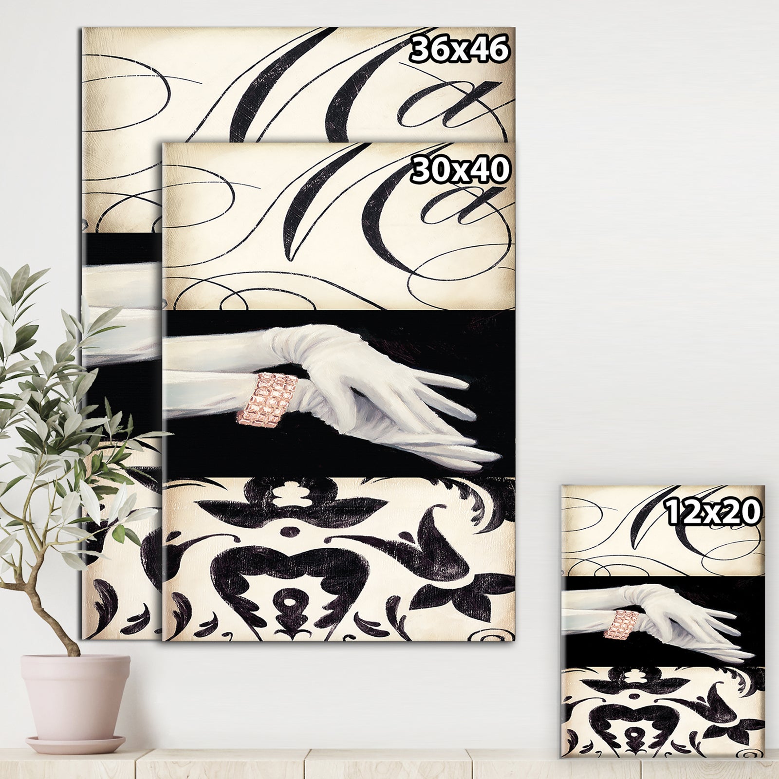 Black And White Fancy Glamorous Gloves - Fashion Gallery-wrapped Canvas