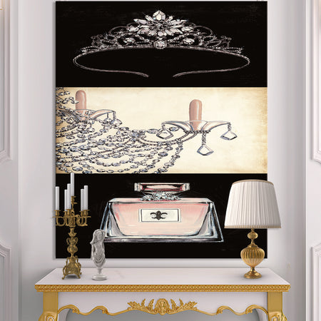 Chandelier, Parfum and Glamorous Tiara - Fashion Canvas Artwork