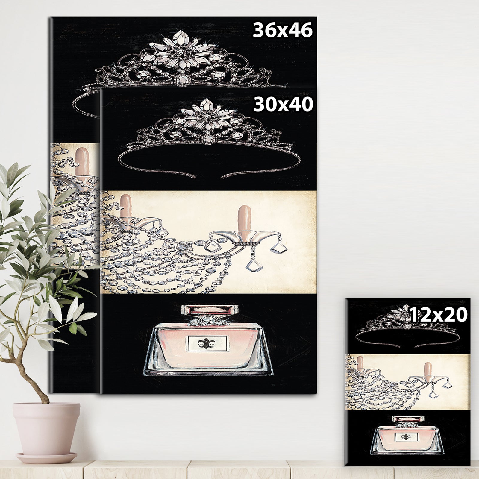Chandelier, Parfum and Glamorous Tiara - Fashion Canvas Artwork