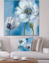 White Flower on Blue I - Farmhouse Premium Canvas Wall Art