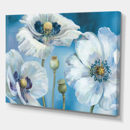 White Flower on Blue II - Farmhouse Premium Canvas Wall Art