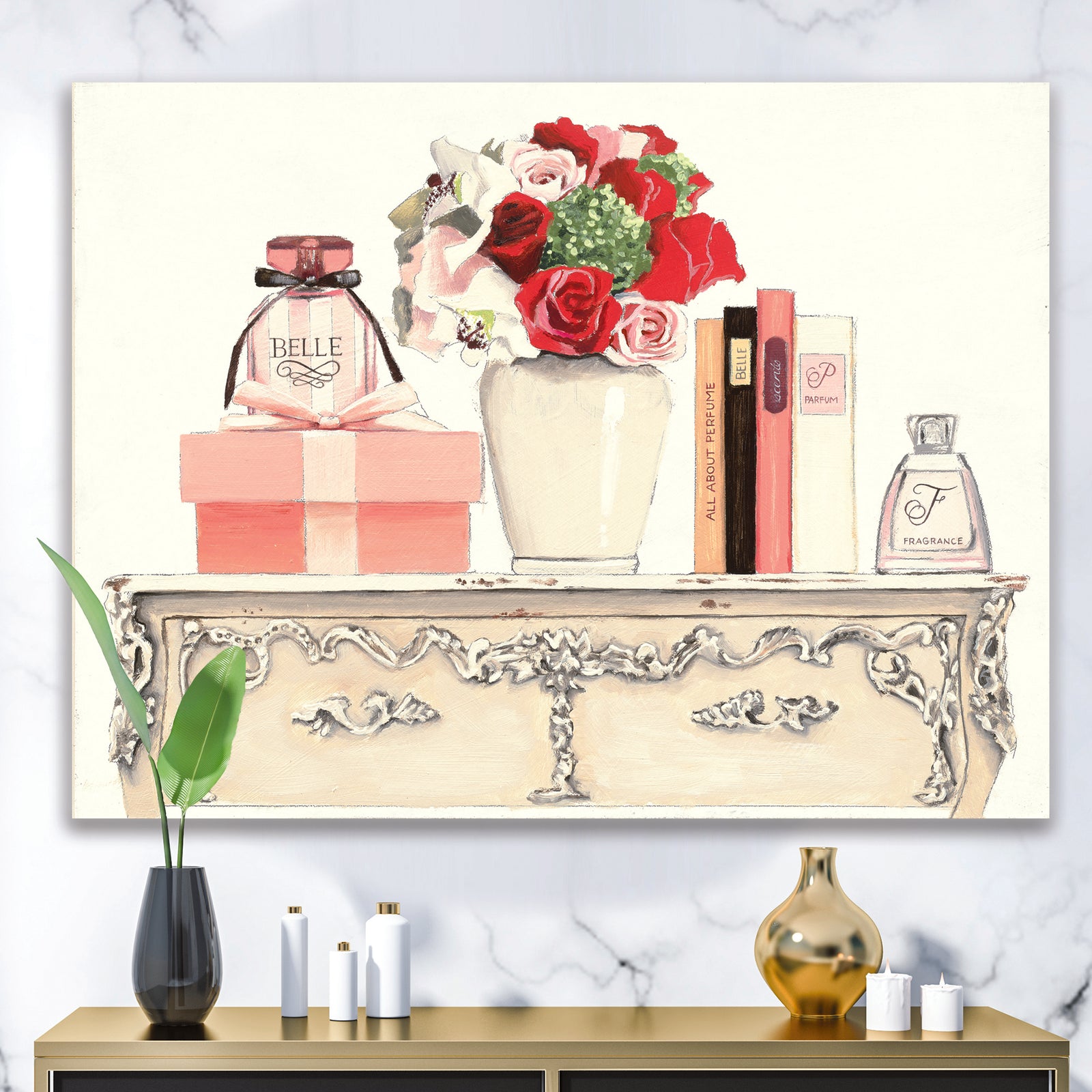 Roses, Fragrance and Glamorous Belle Parfum - Fashion Gallery-wrapped Canvas